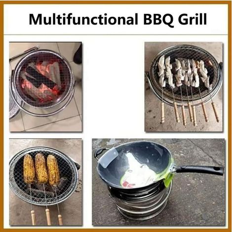 Poêle à Charbon de Bois Brasero en Acier Inoxydable Réchauffeur d'extrait à La Main Chauffage/Barbecue/Cuisson 32 20cm Doublure Amovible Peut Être Utilisé avec Un Wok Sauté MOONSTARS (1/4)
