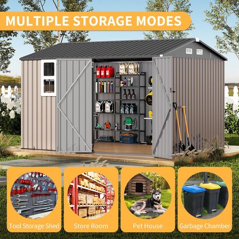 Abri de Jardin 6x8 ft Métal avec Porte Verrouillable & Fenêtres, Cabane de Rangement Extérieur, Résistant aux Intempéries (1/4)