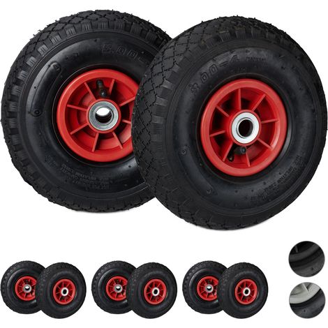 Relaxdays Set de 8 ruedas de carretilla, Neumáticos de 3.00-4, Hasta 80kg, Llanta de plástico, 260x85 mm, negro y rojo