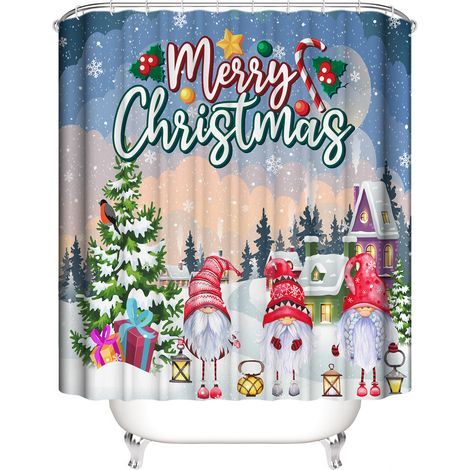 Cortina de ducha con Papá Noel para Navidad - Cortina de baño impermeable de poliéster (con gancho) (1/5)