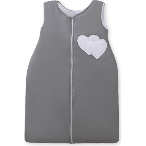 Sacco a pelo in cotone per bambini, taglia M 6-12 mesi, TOG 2.5, isolante per tutte le stagioni, colore antracite con cuori. (1/3)