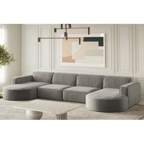 Wohnlandschaft U-Form Sofa PALMA XL in Stoff Noel Grau