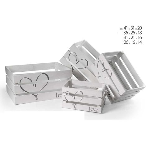 SET 4 CASSETTE DECORATIVE IN LEGNO 41/36/31/26CM DI COLORE BIANCO