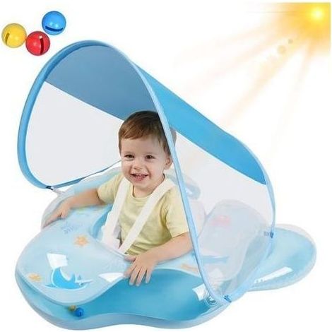 Bouée Bébé avec Pare-Soleil Amovibles UPF50+, avec Clochette, Bouee Bebe Convient aux Enfants de 6 Mois à 3 Ans. Piscine Gonflable Bébé (1/5)