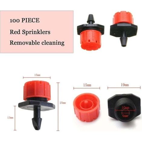 Goutteurs d'irrigation, 100pcs Arroseurs d'arrosage réglables Kits de système d'irrigation goutte à goutte Micro Flow Drip Head Irrigation Buses de brumisation (1/3)
