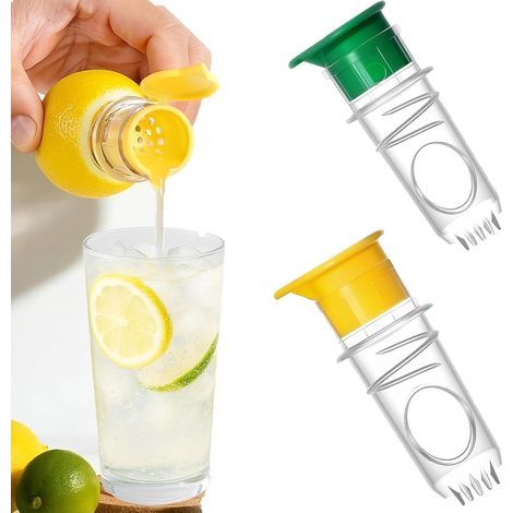 Lot de 2 presse-citrons manuels - Pour jus de citron - Facile et rapide - Avec bouchon à vis - Petit presse-agrumes pour citrons, oranges, etc (jaune et vert) (coloré 1)