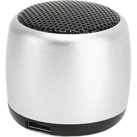 Mini enceinte Bluetooth avec caisson de basses puissant, rechargeable par USB, en métal, portable et sans fil, pour téléphone et tablette PC (argenté). (1/5)