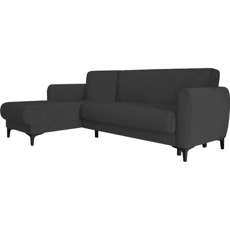 Dmora - Divano letto con penisola Aber, Divano ad angolo reversibile, Sofà contenitore moderno con chaise longue e 3 cuscini, 230x153h85 cm, Antracite