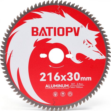 Lame de scie circulaire 216 x 30 mm, 80 dents pour aluminium et métaux non ferreux – Lame TCG au carbure pour scie à onglet et scie sur table – Compatible (1/5)