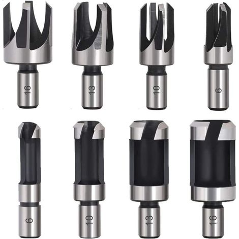 Tourillon Bois 8PCS HSS Foret Bois Fraise à Bouchonner,Fraise à Bouchonner Bois Mèche à Bouchon Bois Foret à Faire Cheville Outil de Coupe pour Faire une Bois Bouchon Cheville Tourillon Goujon Tenon D (1/5)