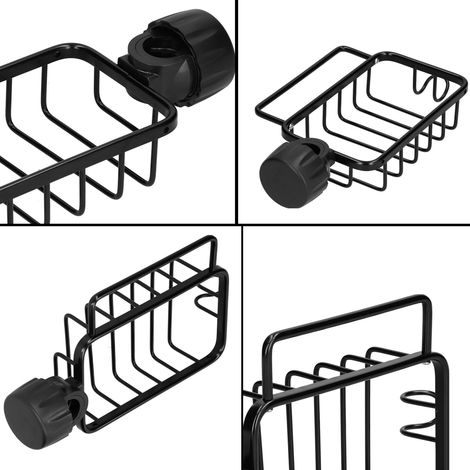 Schwammhalter (zum Einhängen an den Wasserhahn) — Spülen-Organizer, Spültuchhalter, Bürstenhalter — Schwarz — 2er-Set