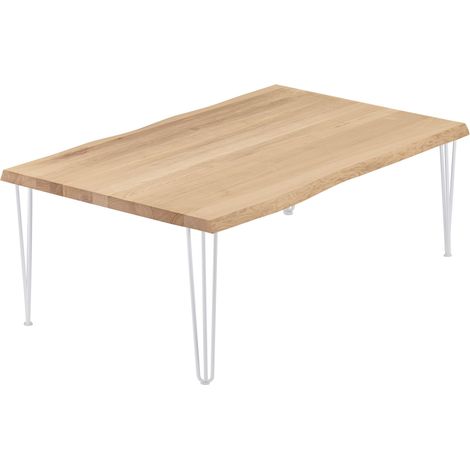 LAMO Manufaktur Esstisch Küchentisch, mit Baumkante 120x80x47cm (AxBxH), Creative, Natur / Weiss, LWB-01-A-002-9016Cr