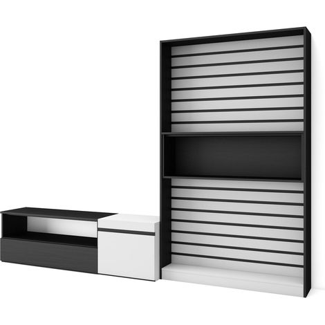 Skraut Home - Ensemble Meuble TV, Meuble Salon Complet, 260x186x35cm, Pour les TV jusqu'à 65", Salon Complet, Style moderne, Blanc et noir (1/5)