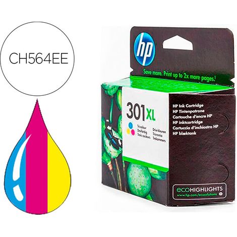 HP Cartucho de tinta original 301XL de alta capacidad Tri-color