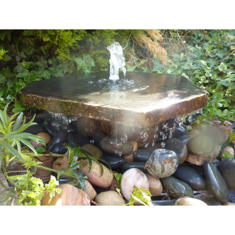 Basalt Slab Water Feature with Plinth - Polished Top - 40-45cm Dia x 14cm H