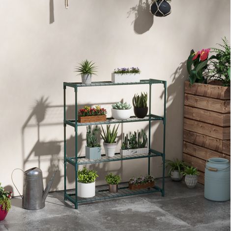 CHICFURN Soporte para plantas de 4 niveles 89 x 28 x 107 cm acero verde oscuro (1/5)