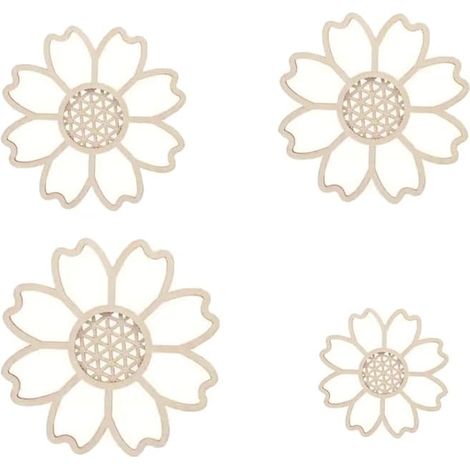 Lot de 4 décorations murales bohème en rotin naturel à suspendre pour chambre d'enfant, chambre à coucher (petite marguerite en bois) (1/5)