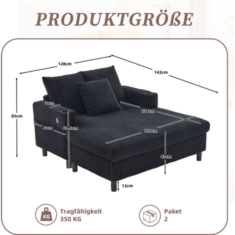 Fauteuil relax méridienne spacieux et doux, avec rangements latéraux pour boissons, ports USB et éclairage LED intégré – parfait pour salon, chambre ou véranda (1/4)