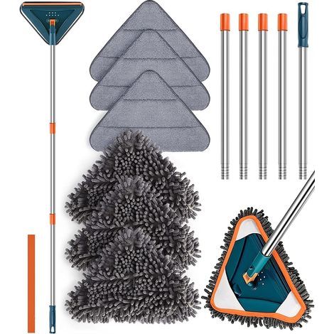 Balai Serpillere 360° Triangle. Vadrouille de Nettoyage Réglable avec Tige Télescopique en Microfibre. Idéale pour Murs et Plafonds (1/5)