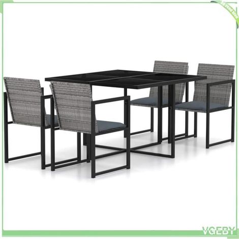 Ensemble à manger d'extérieur - FAFEICY - 313117 - Résine tressée gris - Table verre trempé - 4 places (1/5)