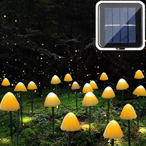 20 lampes solaires de jardin à LED, 8 modes d'éclairage, forme champignon, pour allée extérieure, piquets de 5 m, étanches, pour jardin. (1/5)