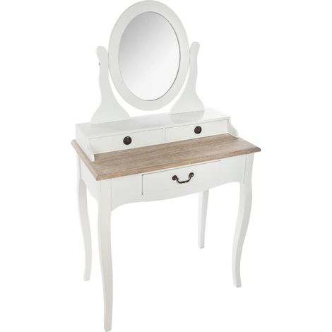 Coiffeuse de 3 tiroirs en bois coloris blanc/chêne - Dim : L.74 x l.40 x H.135 cm -PEGANE- (1/4)