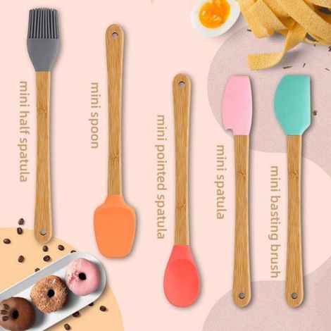 Spatules en silicone 5 pièces - Mini spatules en caoutchouc avec manche en bois - (1/5)