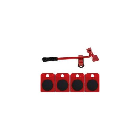 Deplace meuble lourd sans effort 5pcs, Kit demenagement meuble, Deplace meuble a roulette avec tige de levage et roulettes, Charge maximale 150 kg (Rouge) (1/5)