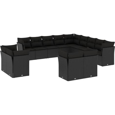 Maison Exclusive - Salon de jardin avec coussins 13 pcs noir résine tressée (1/3)