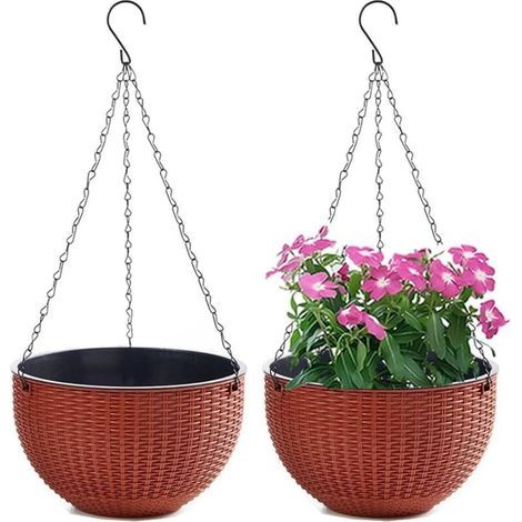 Pot Fleurs Suspendu - Chaîne Acier Inoxydable - Diamètre 21 cm - Rouge Brique - Pour Balcon Intérieur Extérieur - Lot de 2 (1/5)