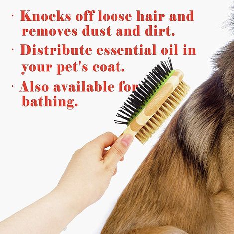 Brosse double face pour chien, peigne de massage en bambou pour animaux de compagnie avec embouts arrondis (1/5)