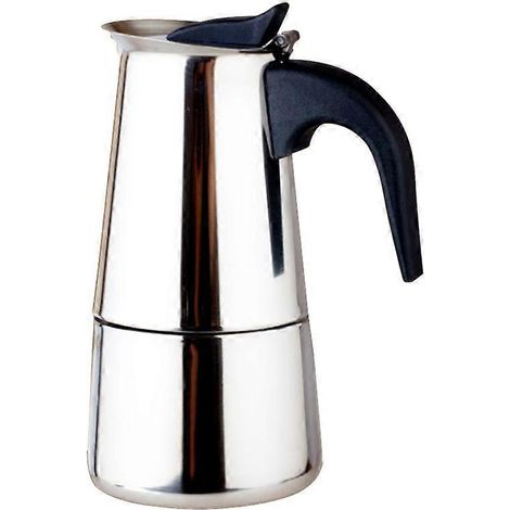 Cafetière Moka en acier inoxydable, idéale pour les mokas, expressos et lattes, avec filtre et percolateur intégré. Nettoyage facile pour la maison et le bureau (300 ml).-Silver (1/2)