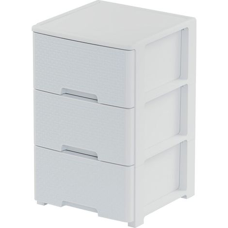 Commode de rangement 3 Tiroirs Amovibles Blanche Effet tressé - Meuble de Rangement - Roulettes 39 x 38,5 x H61cm Art Plast (1/5)