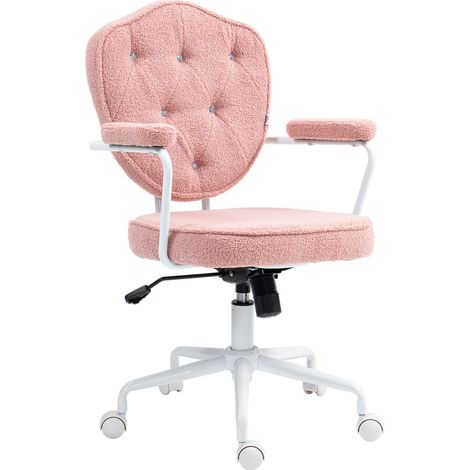 Silla de oficina ergonómica rosa de poliéster, con función balancín, altura regulable y ruedas (1/5)