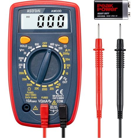 Multimètre Numérique Portable, Testeur Électrique Multifonctions 2000, Voltmètre, Ampèremètre, Ohmmètre, Testeur de Tension AC/DC, Courant DC, Résistance, Continuité, Diode (1/5)