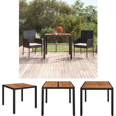 The Living Store -  Gartentisch mit Holzplatte Schwarz 90x90x75 cm Poly Rattan