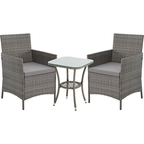Ensemble de meubles de jardin SVITA BROOKLYN BISTRO 3 pièces Salon de jardin d'extérieur en rotin gris