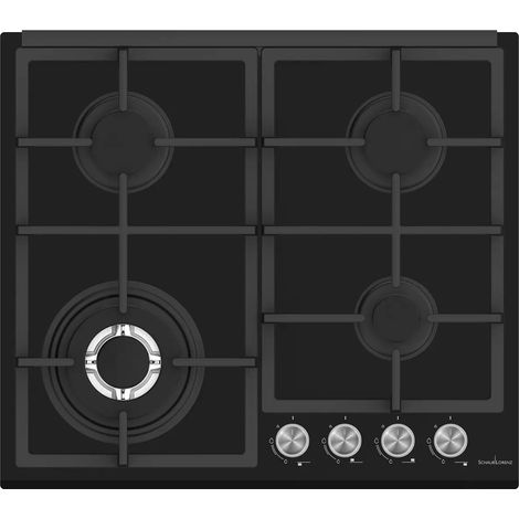 SCHAUB LORENZ SSPC604GFG Table de cuisson à gaz en fonte 4 feux, Noir
