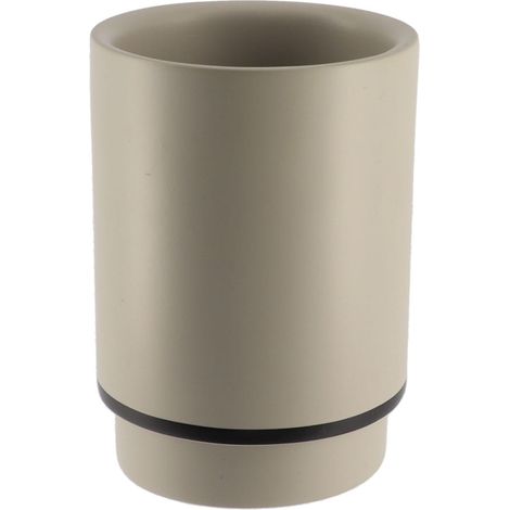Gobelet et Porte brosse à dents en résine Beige ficelle et Noir - TENDANCE (1/2)