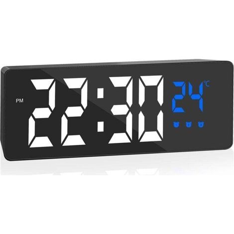 Sveglia digitale con ampio schermo e indicazione della temperatura, ideale da comodino, alimentata tramite USB, con 3 modalità snooze, formato orario 12/24 ore e regolazione automatica della luminosit (1/4)