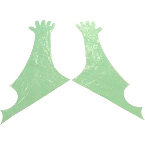 Lot de 50 gants longs jetables en PE vert pour examen vétérinaire et insémination artificielle chez les animaux (1/5)