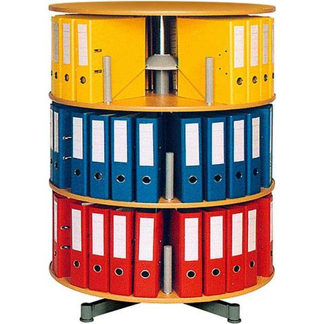 BRB Ordner-Drehsäule mit 3 Etagen, Buche, Höhe 1230 mm, Ø 810 mm, für 60 breite DIN-Ordner, komplett drehbar
