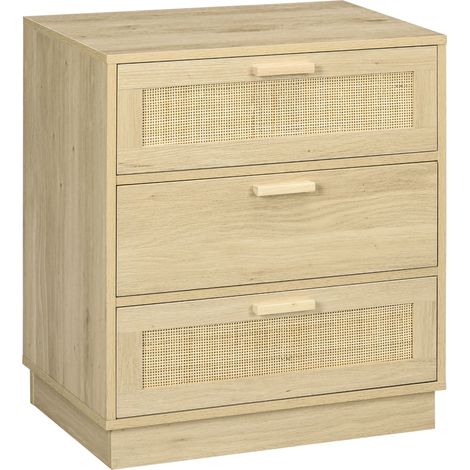 Chiffonnier 3 tiroirs rotin SAVANNAH effet bois clair (1/5)