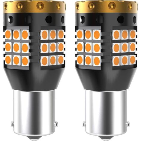 (Pack de 2) 1156 BA15S P21W Ampoules Clignotants LED Ambre Jaune Orange 3700LM 3030 45 SMD Canbus Sans Erreur AntiHyper Flash (1/5)