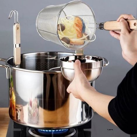 Passoires à pâtes en acier inoxydable avec poignée en boisidéales pour faire bouillir les aliments spaghettiboulettes2 PCS (1/4)