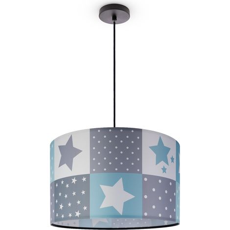 Paco Home Lampada A Plafone Sospensione Cameretta Dei Bambini Paralume Tessuto Rotondo E27 Luce a sospensione - Nero, Blu (Ø45,5 cm)