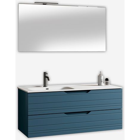 Mobile bagno sospeso con lavabo e specchio Solmira SX - Blu