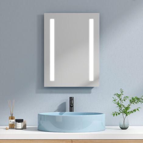 EMKE Miroir lumineux salle de bain 45x60cm, Miroir LED salle de bain, Miroir avec l'éclairage, Lumière blanche froide (1/5)