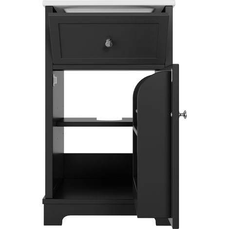 Meuble vasque salle de bain MDF 51x46x87 cm avec tiroir, étagères réglables et lavabo intégré noir (1/5)