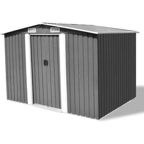 Caseta de jardín, caseta tipo cabaña, caseta de almacenamiento para casa, caseta para exteriores, herramientas, metal resistente, 257 x 205 x 178 cm, gris 020022389